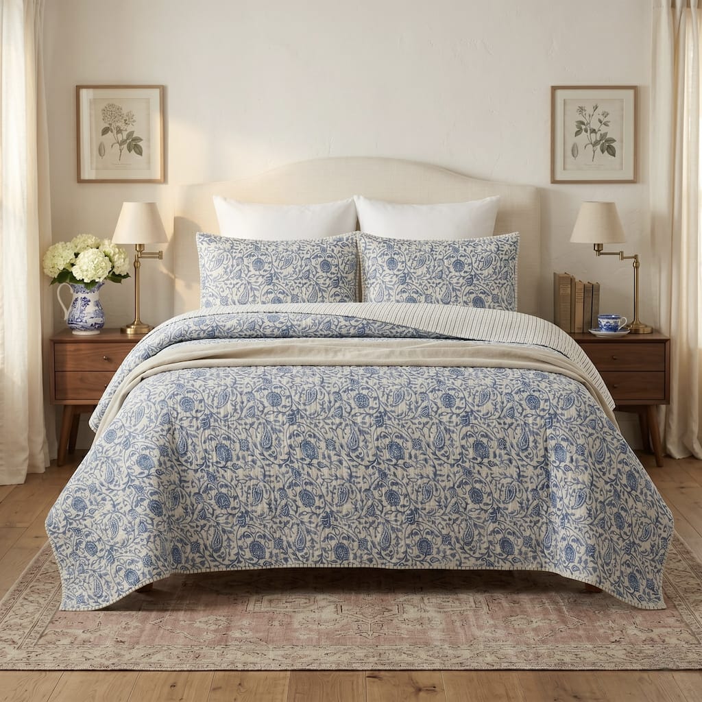 Eden Paisley Gauze 3-Piece Reversible Quilt Set
