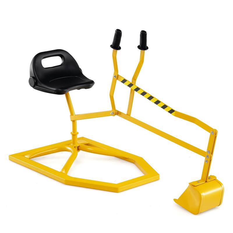 Yellow Sturdy Metal Sand Digger Toy with 2-Hand Controls and Ergonomic Seat for Kids - 44" x 16" x 25"