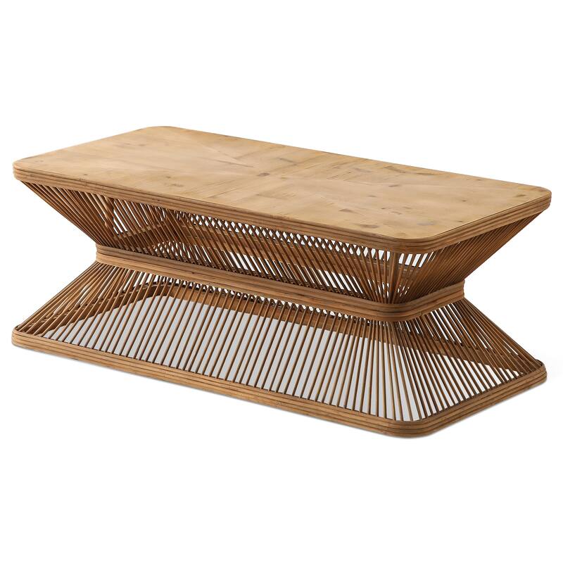 43.3" Rectangular Mid-Century Modern Coffee Table - Rustic Boho Cocktail Table