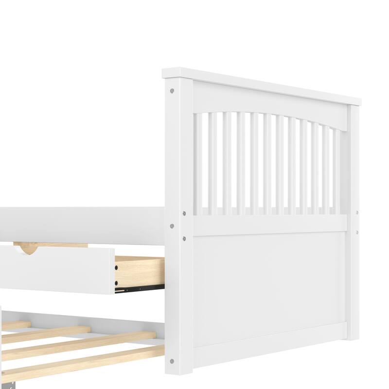 Roomfitters Platform Daybed with Trundle and Drawers, Solid Wood Bed Frame for Guest Rooms