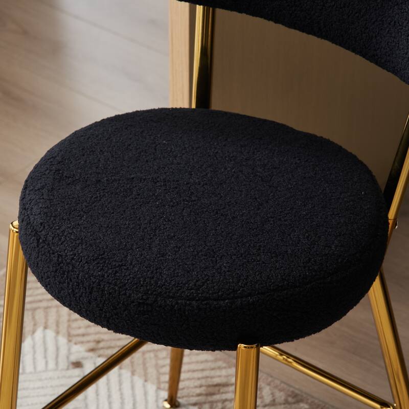 Set Of 4 Modern Teddy Fabric Upholstered Bar Stools - Metal Base High Stool - Suitable For Kitchen