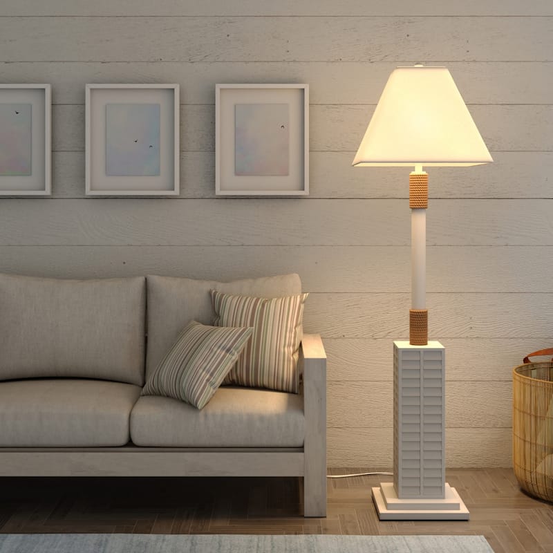 63-inch Polyresin Floor Lamp with Linen Shade and Bulb Included - 7.20” x 18” x 63”