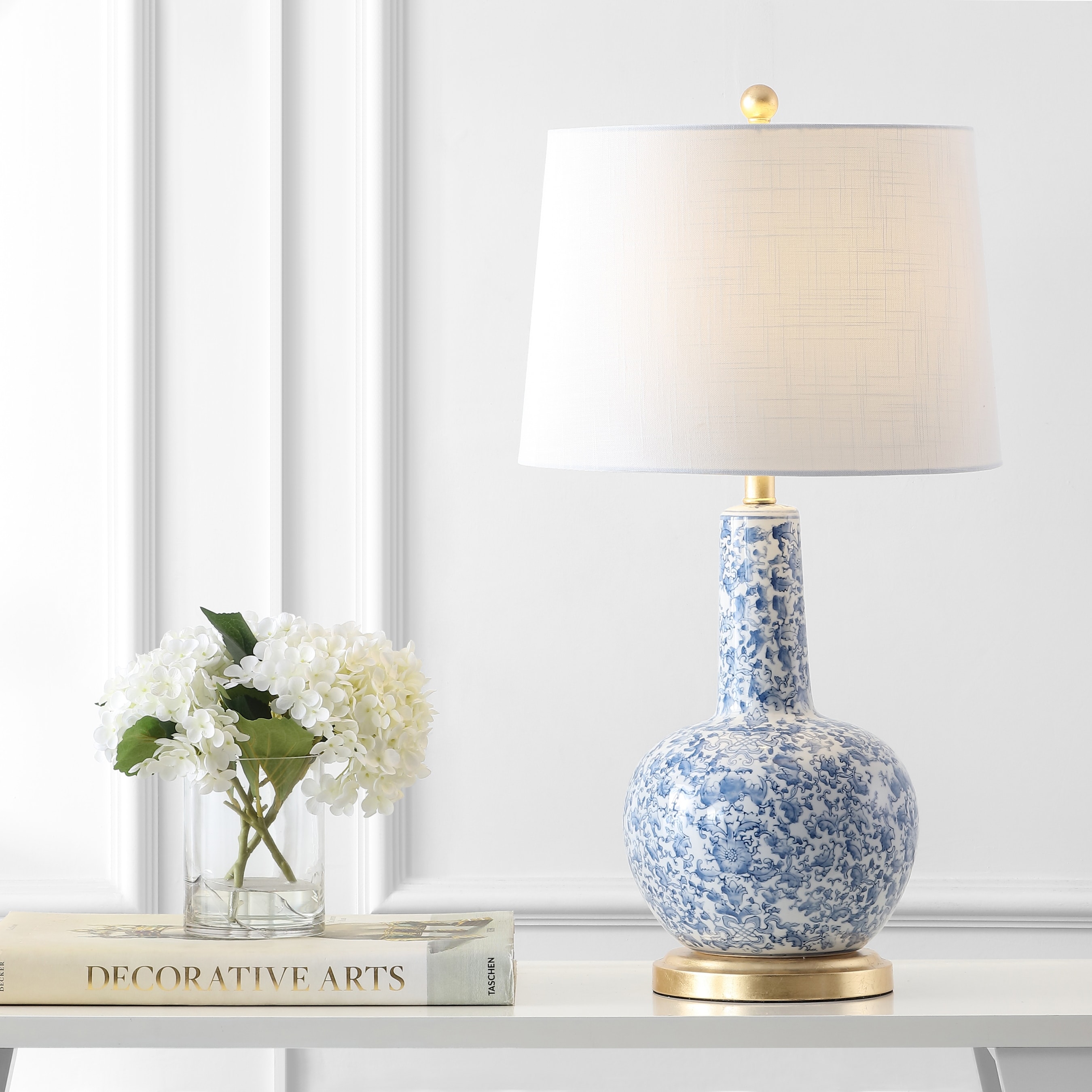 JONATHAN Y Audrey 30" Ceramic/Iron Classic Cottage LED Table Lamp, Blue/White