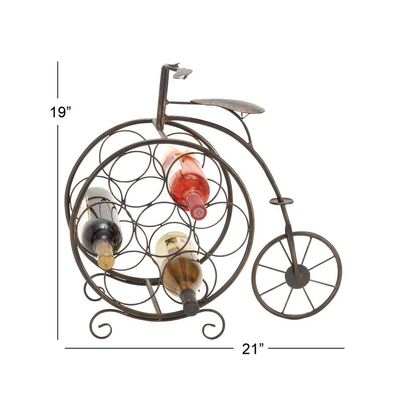 Metal Bike 7 Bottle Wine Rack with Scrollwork - Brass - Roche River Decor - 9"W x 21"L x 19"H