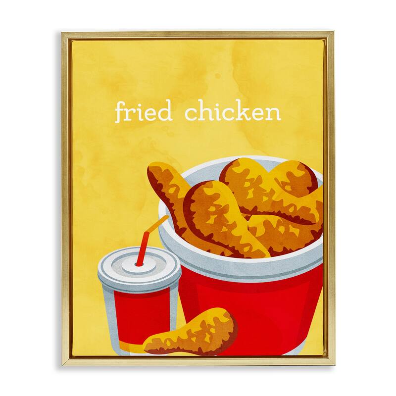 Stupell Chicken Bucket Takeout Framed Floater Canvas Wall Art Design By Kim Allen - 25 x 31 - Gold