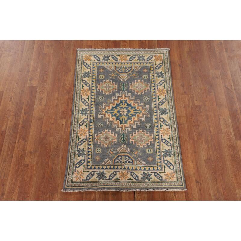 Grey Traditional Kazak Foyer Rug Hand-Knotted Wool Carpet - 2'8" x 4'1"