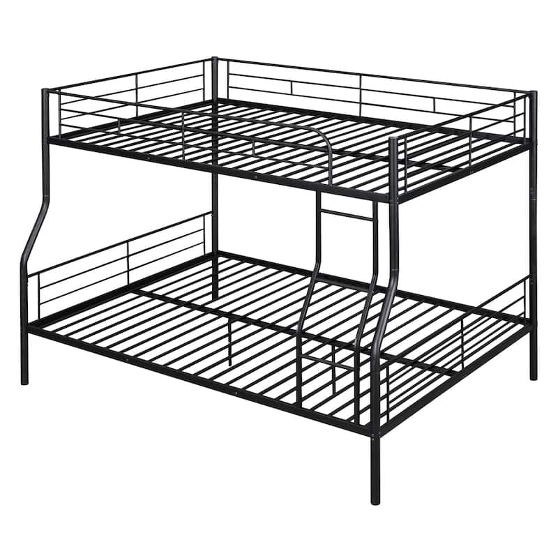 Modern Iron Bunk Bed, Full XL Over Queen, Black, Space-Saving Design