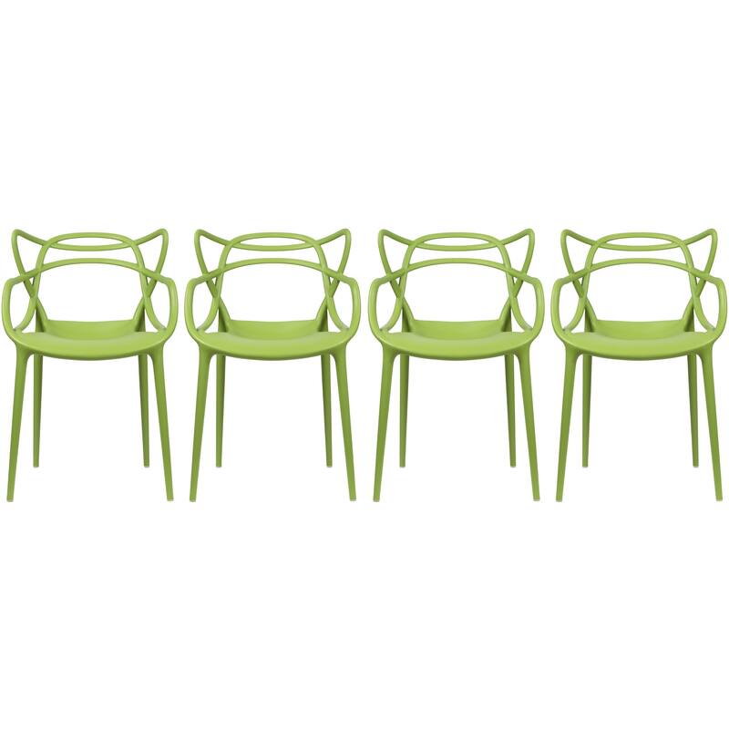 Set of 4 Modern Stackable Dining Chairs, Contemporary Plastic Patio Chair for Indoor Kitchen or Outdoor use, Green - Green