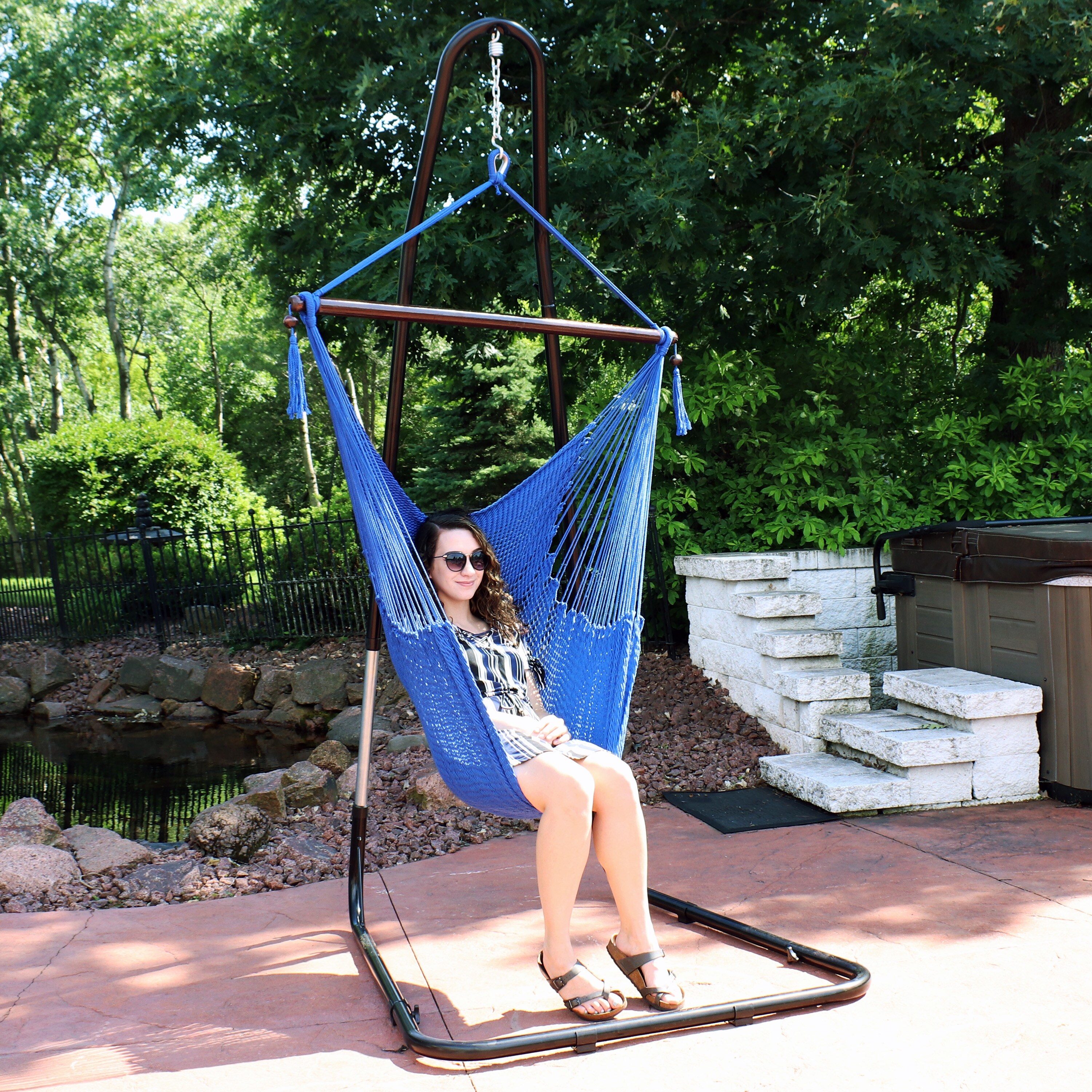 Sunnydaze Hanging Caribbean XL Hammock Chair Hammock Stand Combo
