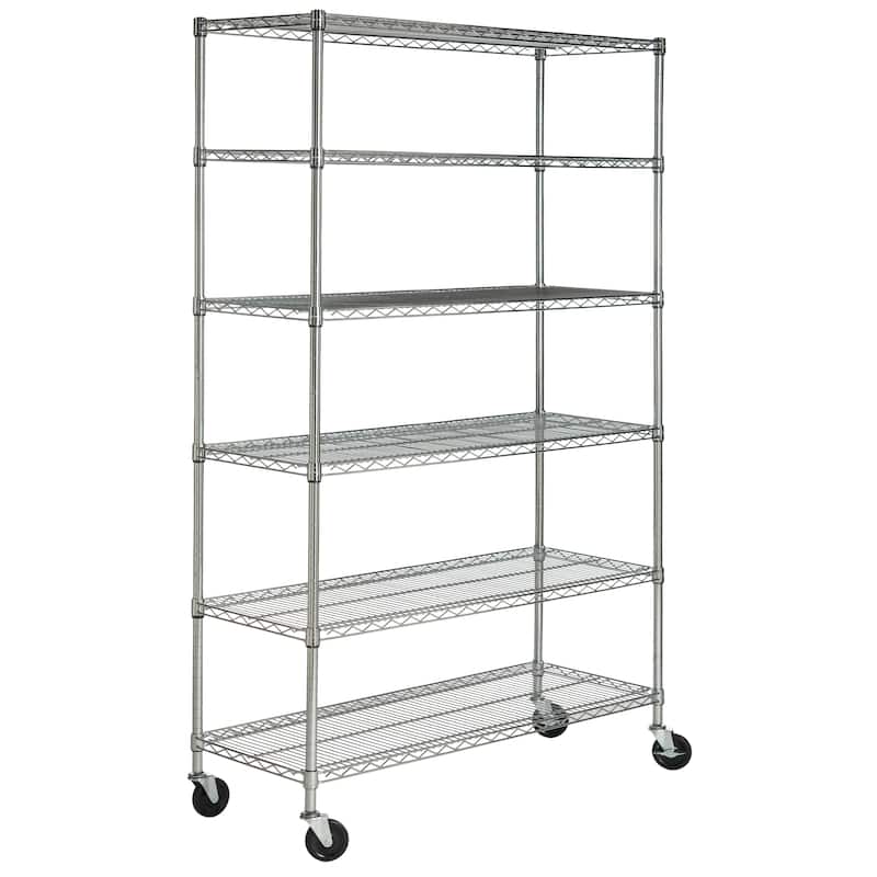 SAFAVIEH Storage Collection Juliet 6 Tier Heavy Duty Commercial Chrome Wire Shelf - 47.6" W x 18" L x 75" H
