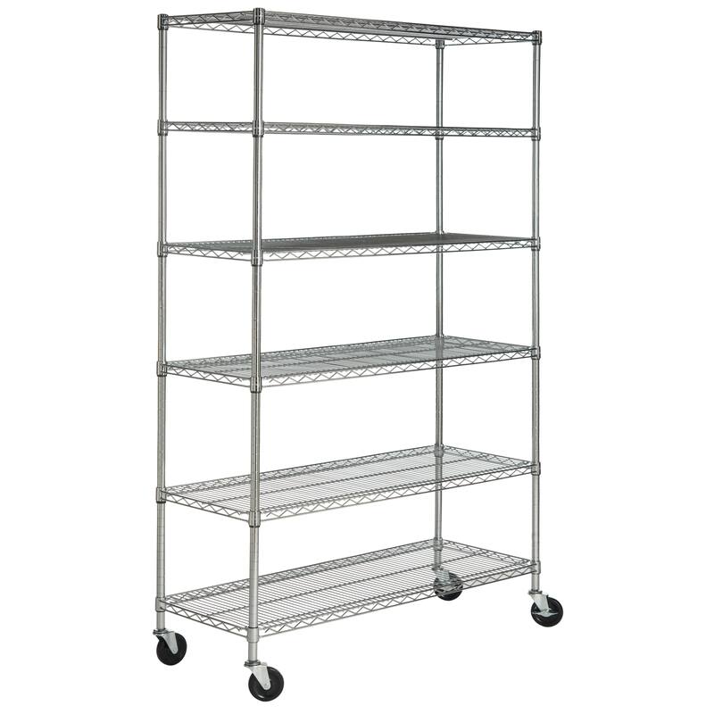 SAFAVIEH Storage Felecia 6 Tier Heavy Duty Commercial Chrome Wire Shelf - 47.6" W x 18" L x 75" H - 48Wx18Dx75H