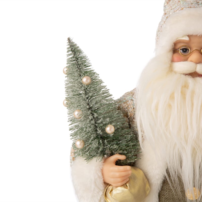 Glitzhome Christmas Lifelike Standing Santa Figurine Table Top Decor