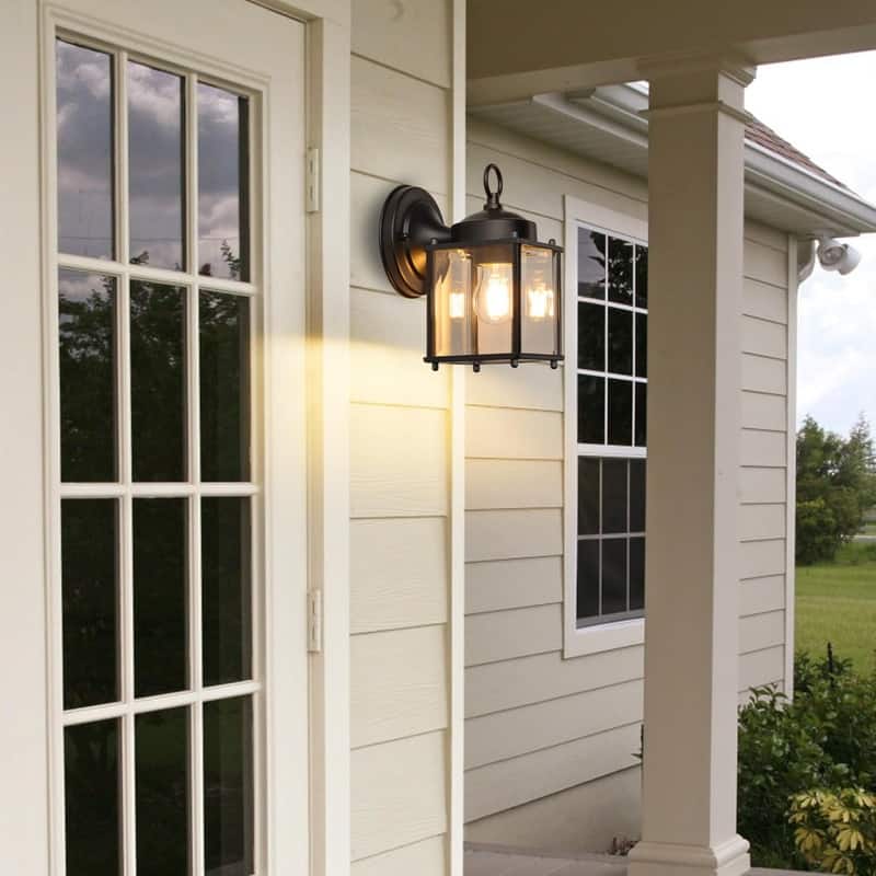 2 Pack exterior lamps black wall lighting glass, iron light fixture