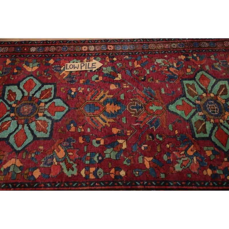 Hand Knotted Oriental 100% Wool Carpet Traditional Geometric Red Tabriz Runner Rug - 10' 9'' X 3' 6''