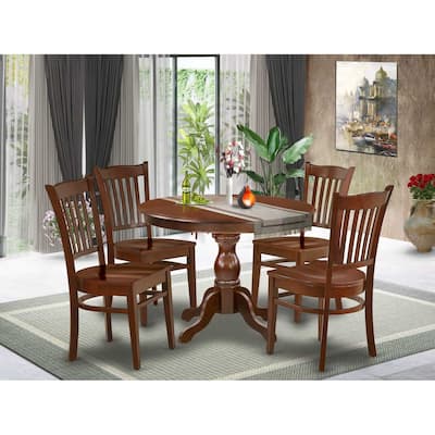 HomeStock 5-Piece Mahogany Finish Solid Wood Top Dining table with 4 Chairs with Slat Back