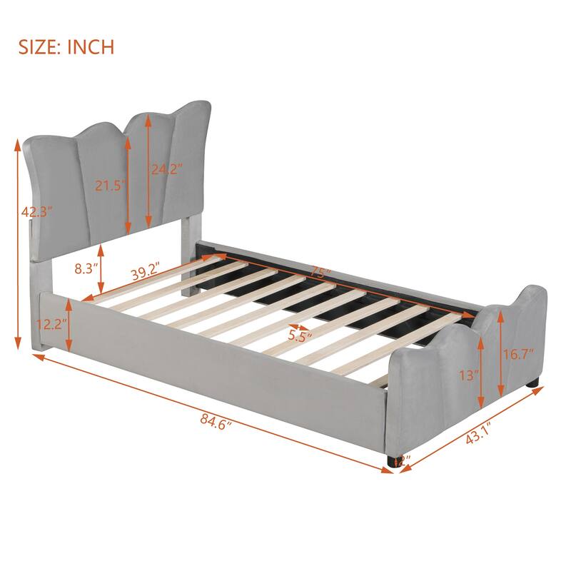 Luxurious Velvet Upholstered Platform Bed - Twin/Full Sizes with Stylish Headboard & Footboard, Sturdy Construction