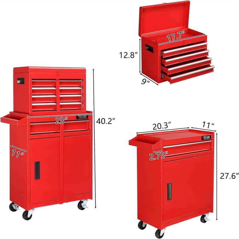 Rolling Tool Chest with Wheels Garage Storage Cabinet Tool Box - 23”L x 11”W x 40.2”H