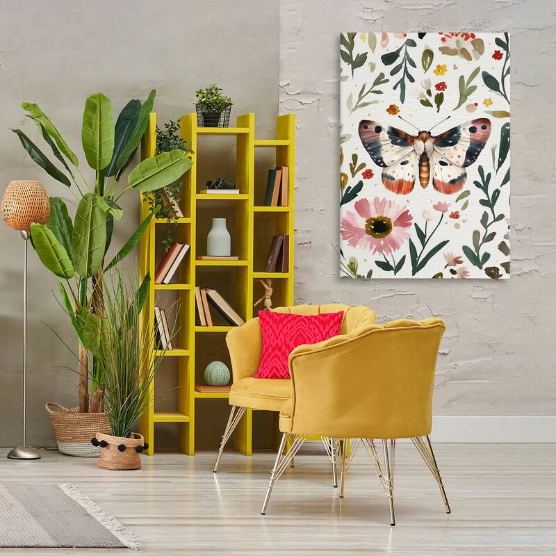 Stupell Moth & Organic Flowers Canvas Wall Art Design By The Dutch Lady