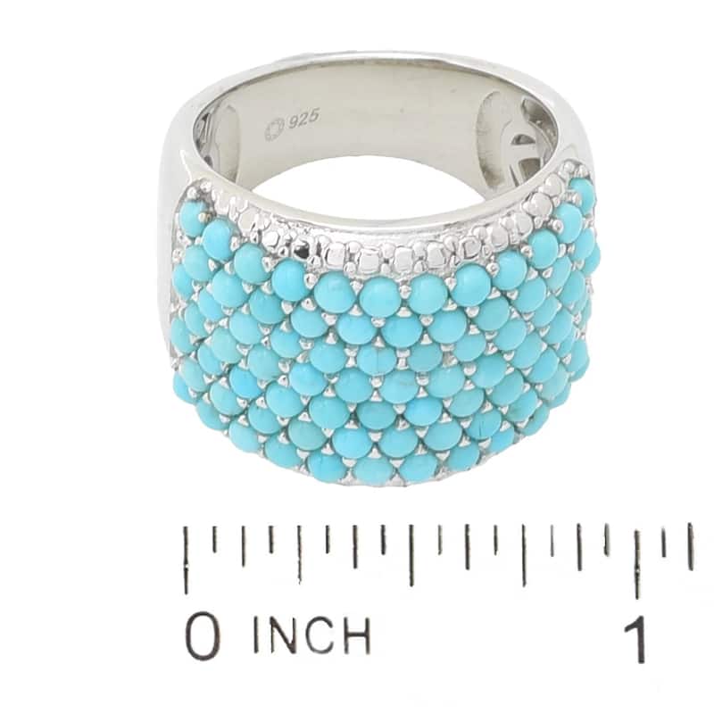 Sterling Silver Campitos Turquoise, White Zircon Gemstone Band Ring
