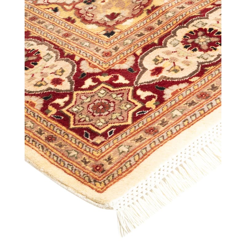 Overton Hand Knotted Wool Traditional Oriental Ivory Area Rug - 6' x 9'