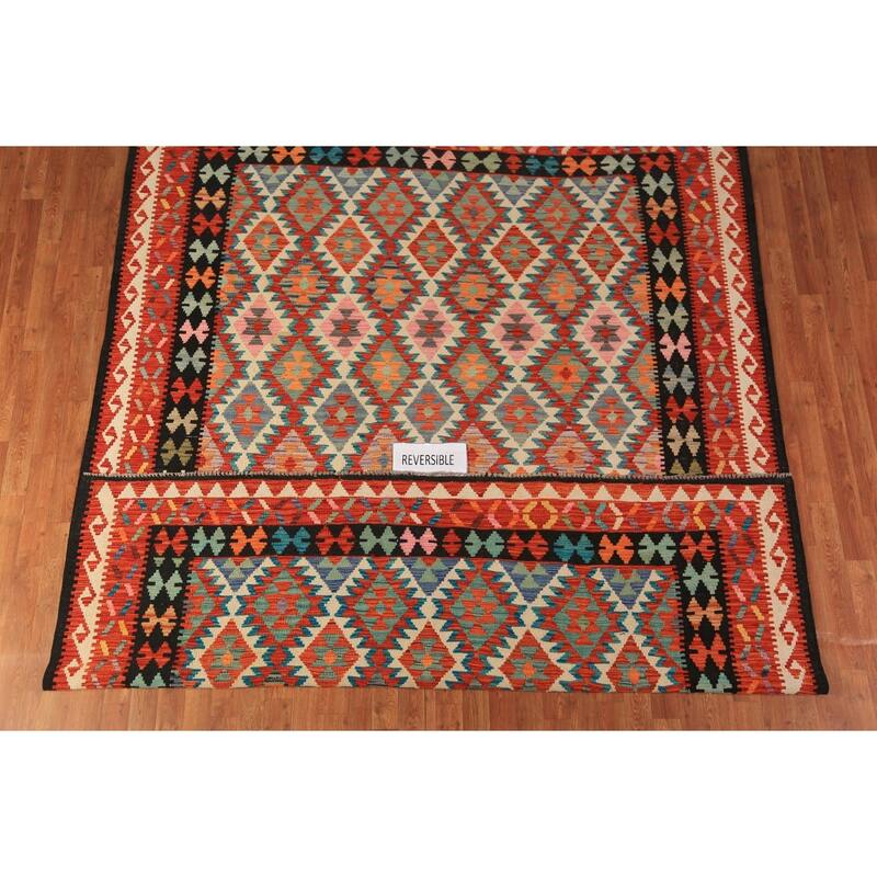 Trellis Kilim Oriental Area Rug Hand-Woven Wool Carpet - 7'10"x 9'10"