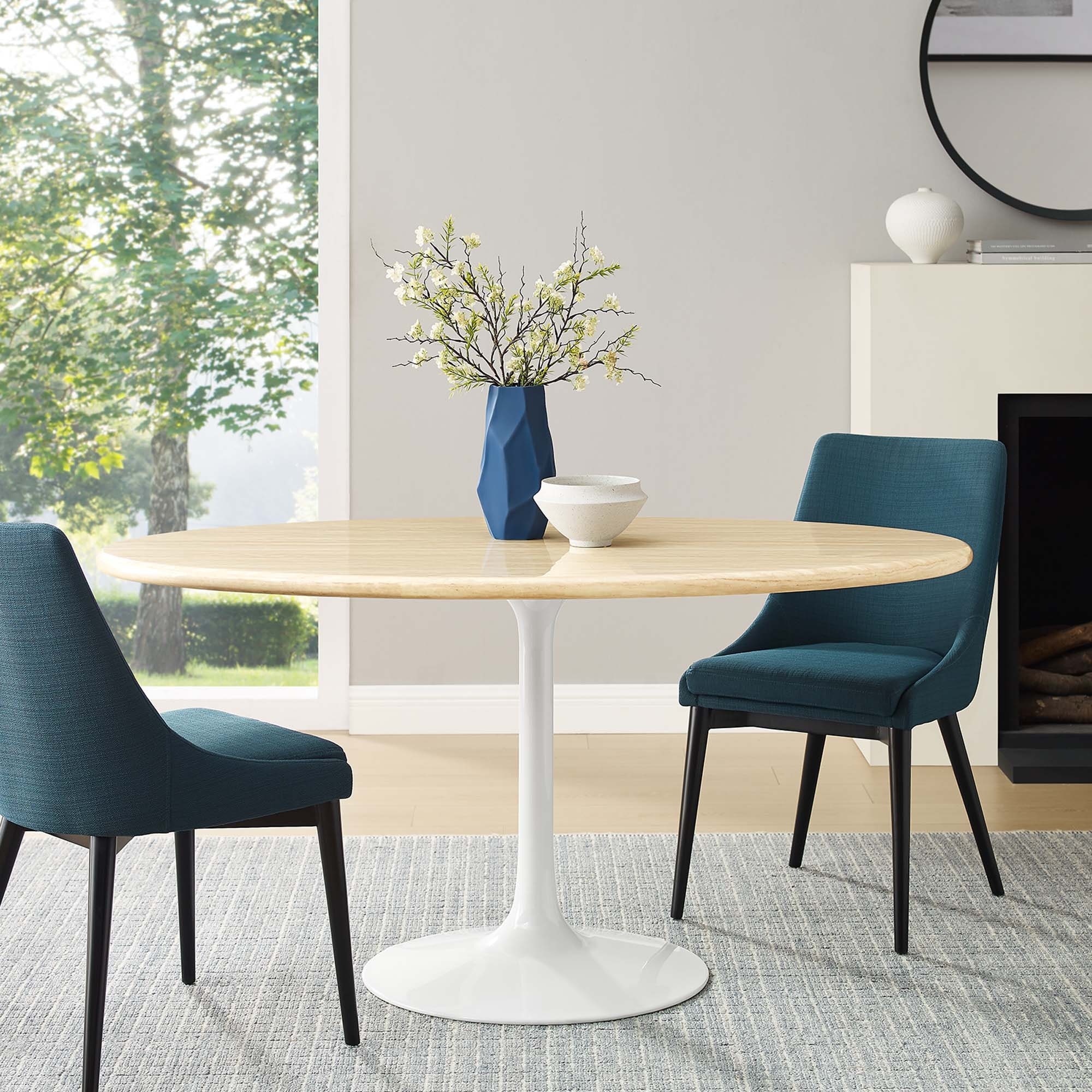 Lippa 60" Oval Artificial Travertine Dining Table