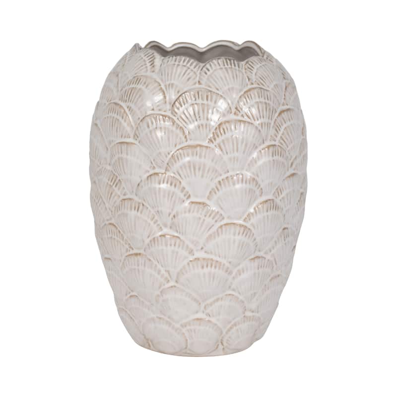 Sagebrook Home's Elegant 13-inch Seashells Ceramic Vase in Chic White