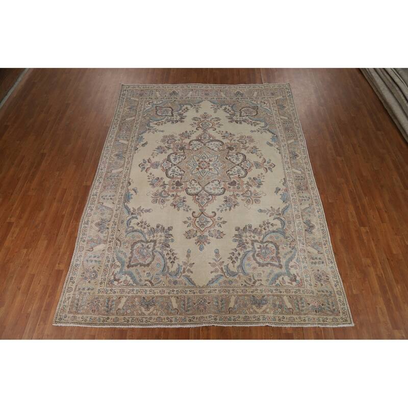 Medallion Tabriz Persian Area Rug Floral Handmade Wool Carpet - 8'0"x 11'3"