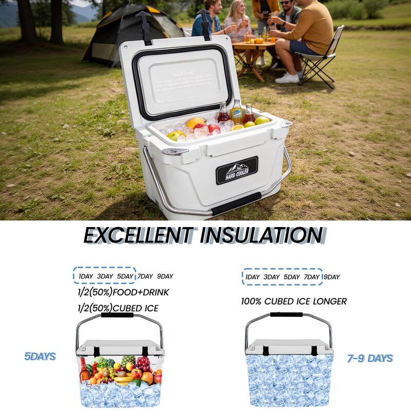 20 Quart Khaki Cooler, Ultra-Tough Hard Shell Ice Chest, Compact Portable Cooler Keeps Ice Up to 5 Days for Outdoor Adventures