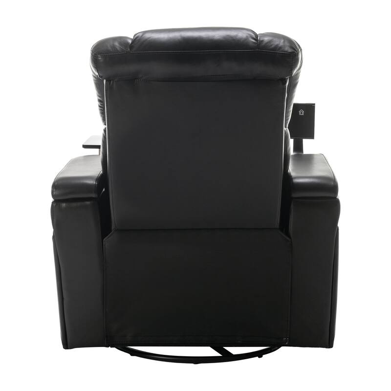 Roomfitters Swivel PU Leather Power Recliner Home Theater Recliner with Tray Table USB Port and Cup Holder