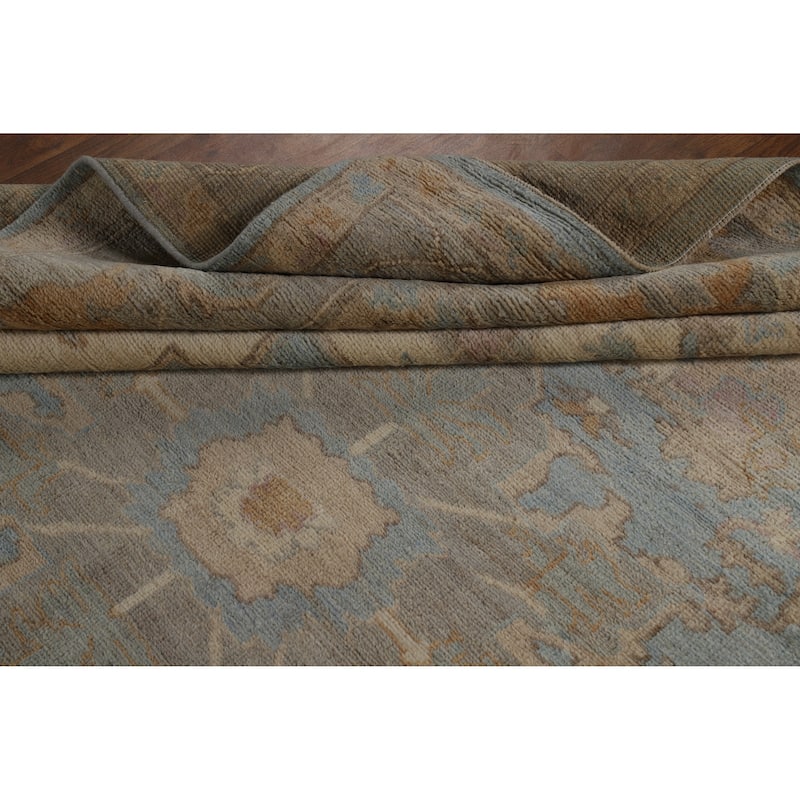 Hand Knotted Oriental 100% Wool Carpet Transitional Floral Navy Blue & Blues Oushak Area Rug - 9' 8'' X 8' 7''