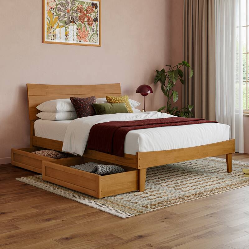 Phoenix Wood Platform Bed with Storage Drawers - Light Toffee - Full