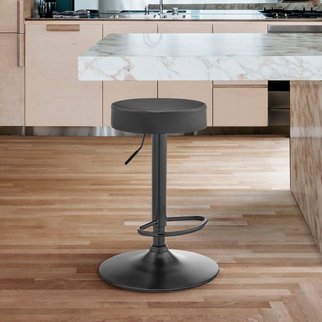 Dax 24" Backless Adjustable Height Bar Stool, Black Finish with Dark Gray Faux Leather