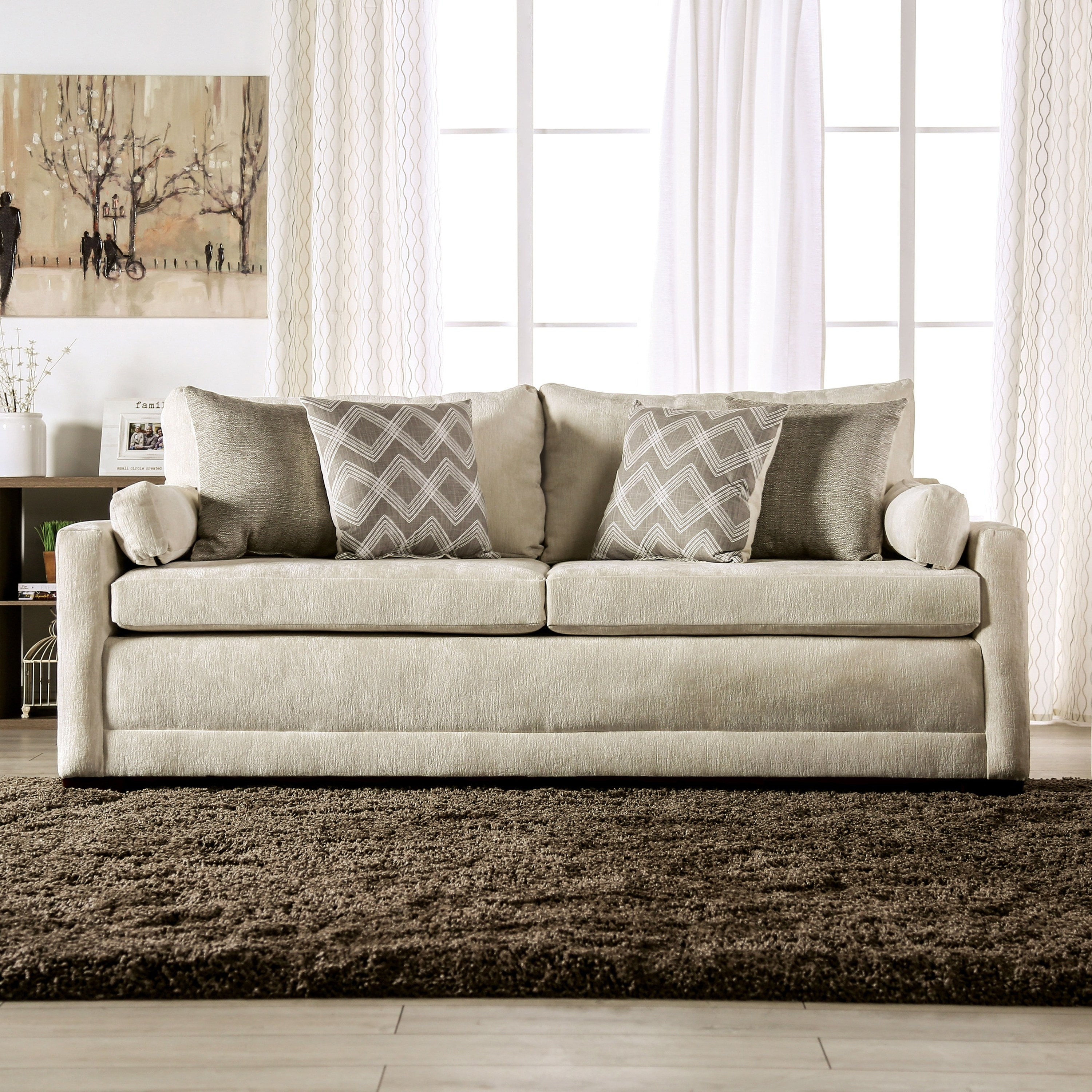 Furniture of America Breward Farmhouse Beige Upholstered Sofa