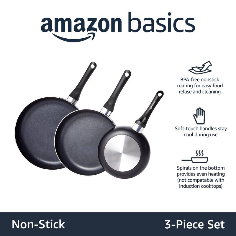 3-Piece Non-Stick Frying Pan Set - 8 Inch, 10 Inch & 12 Inch, Black