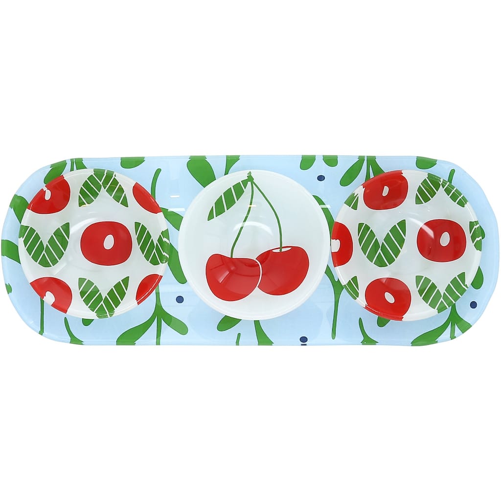 Pavilion Cherries Serving Tray with 3 Bowls - 11"