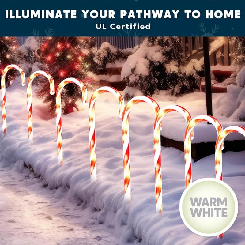 12Pcs Christmas Candy Cane Pathway, 12" - White and Red