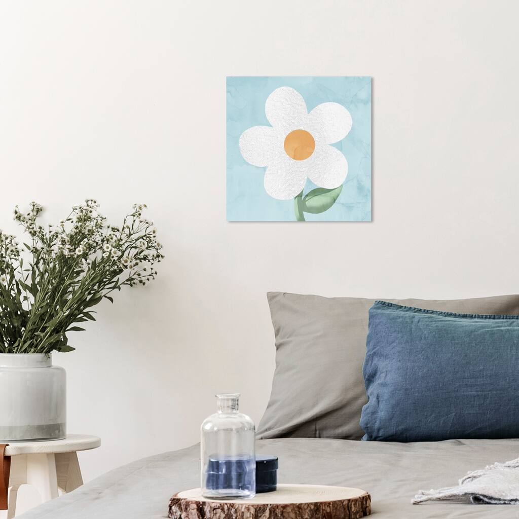 Wynwood Studio Canvas Floral and Botanical Daisy Sequins White and Pastel Blue Modern & Contemporary Wall Art Canvas Print
