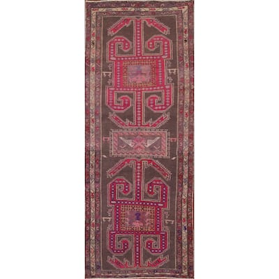 Hand-knotted Tribal Meshkin Persian Runner Rug Geometric Wool Carpet - 3'10" x 10'3"