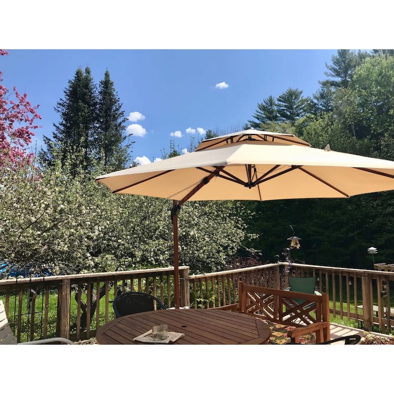 PURPLE LEAF 11ft Round Wood Pattern Patio Cantilever Umbrella