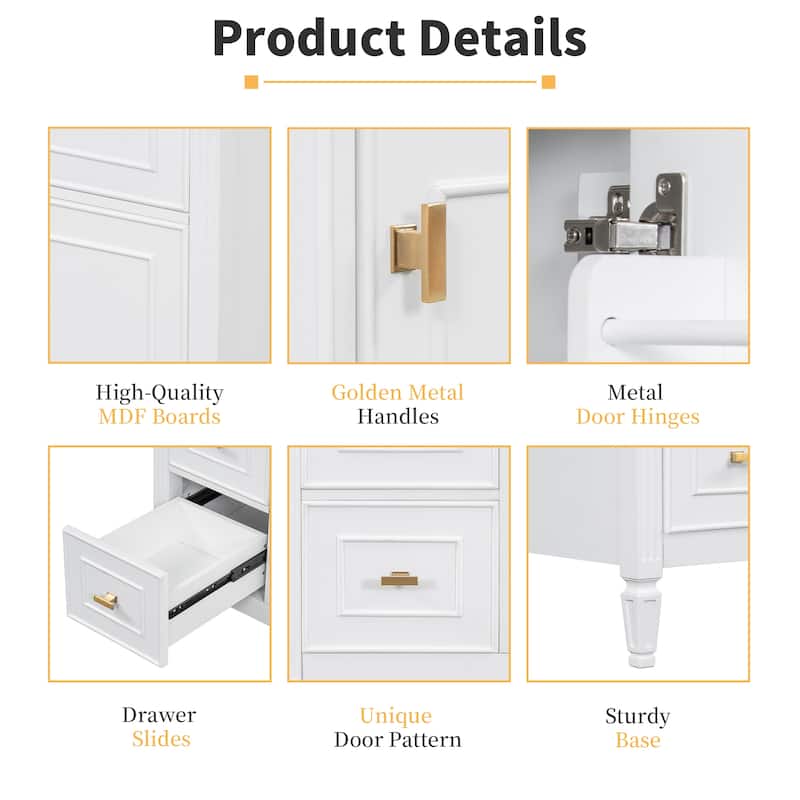 30" Bathroom Vanity with Sink, Bathroom Vanity Cabinet with One Flip Drawer and Two Drawers, Adjustable Shelf