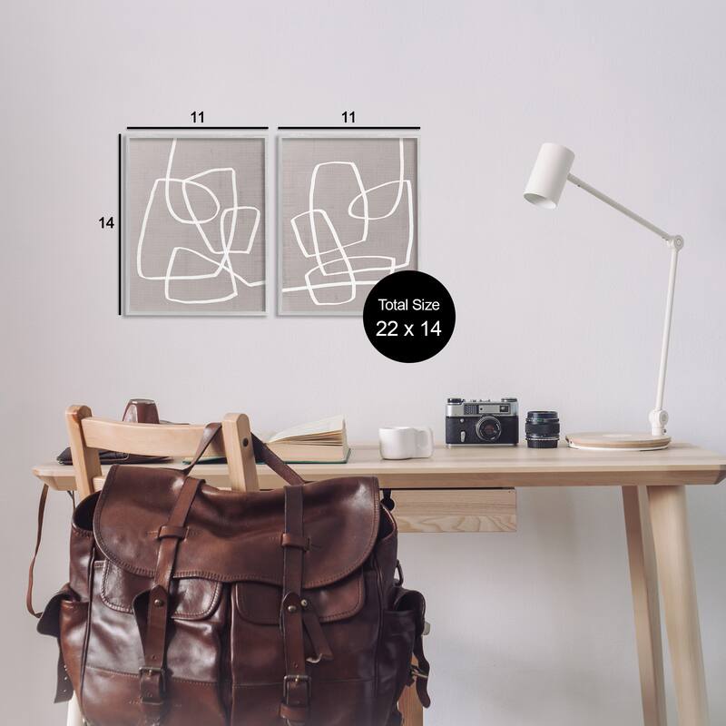 Stupell Abstract Busy Line Minimal Boho Design Brown White 2pc Multi Piece Framed Wall Art Set