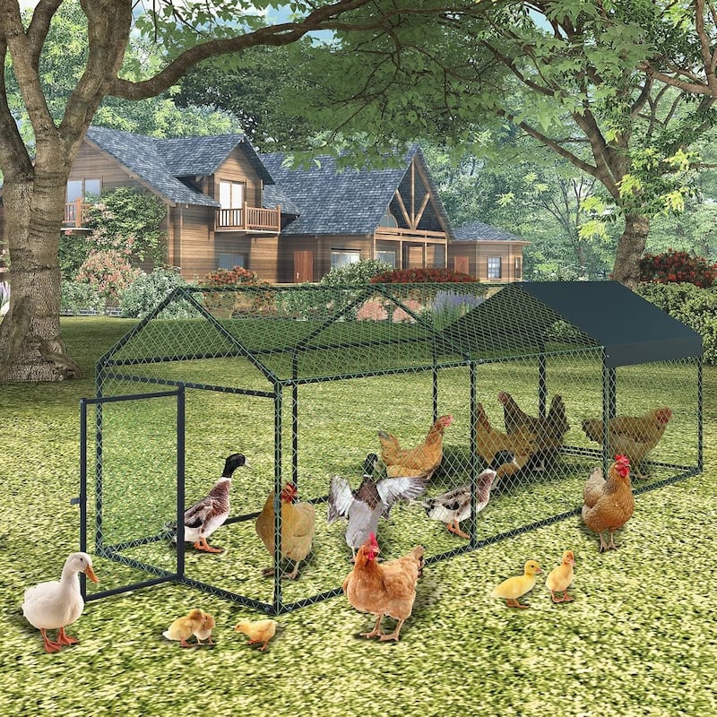 Heavy Duty Large Metal Chicken Coop, Walk-in Poultry Run with Lockable Door - Black