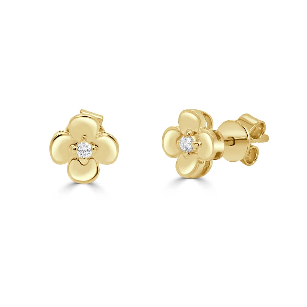 Joelle Collection 14K Yellow Gold Diamond Flower Stud Earrings