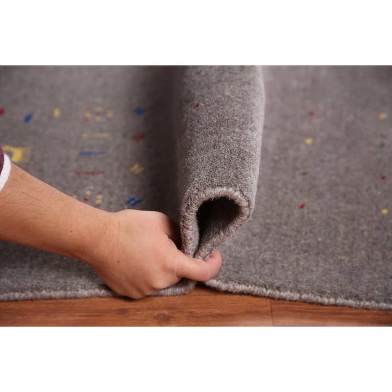 Tribal Gray Gabbeh Area Rug Hand-Knotted Wool Carpet - 9'4" x 12'1"