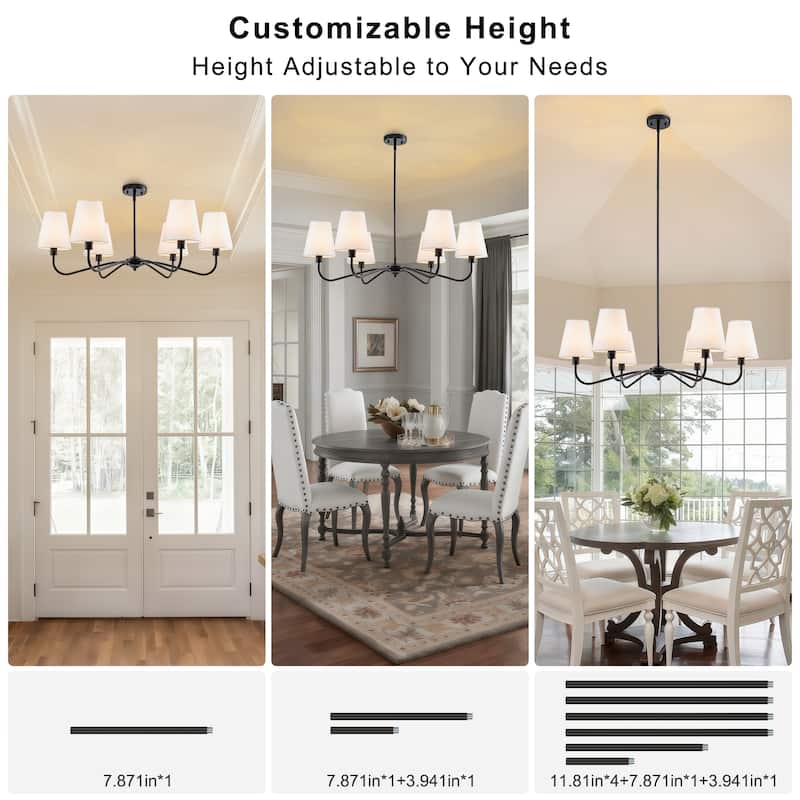 Starsky 6-Light Modern Classic Chandelier with White Linen Shades