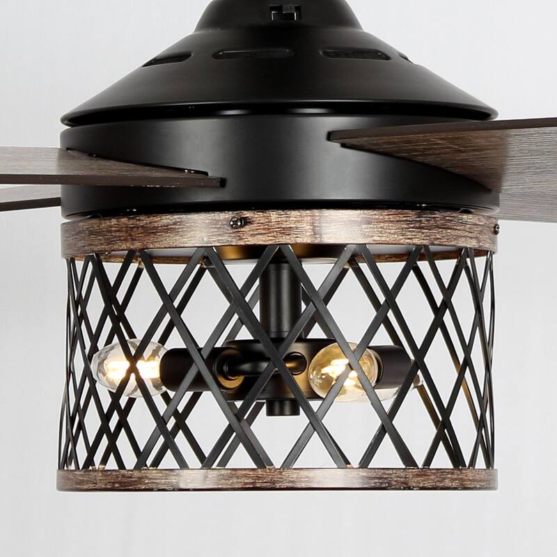 52" Farmhouse 3-Light Wooden 4-Blade Ceiling Fan with Remote