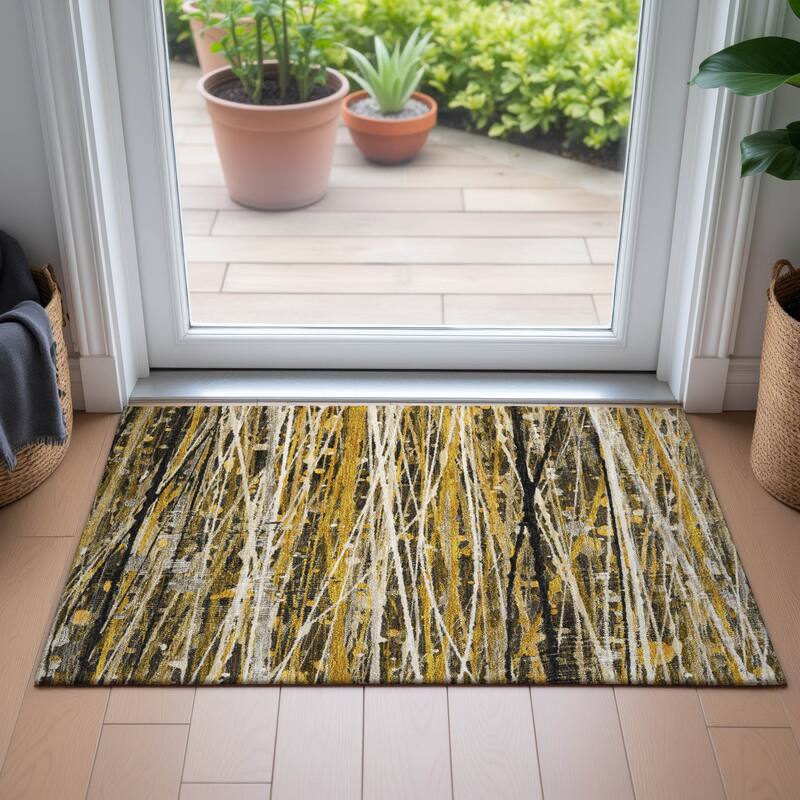 Machine Washable Indoor/Outdoor Abstract Stripes Chantille Rug