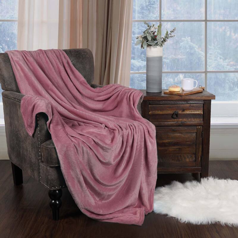 Superior Fleece Plush Medium Weight Soft Fluffy Decorative Blanket - Solid- Throw - Mauve
