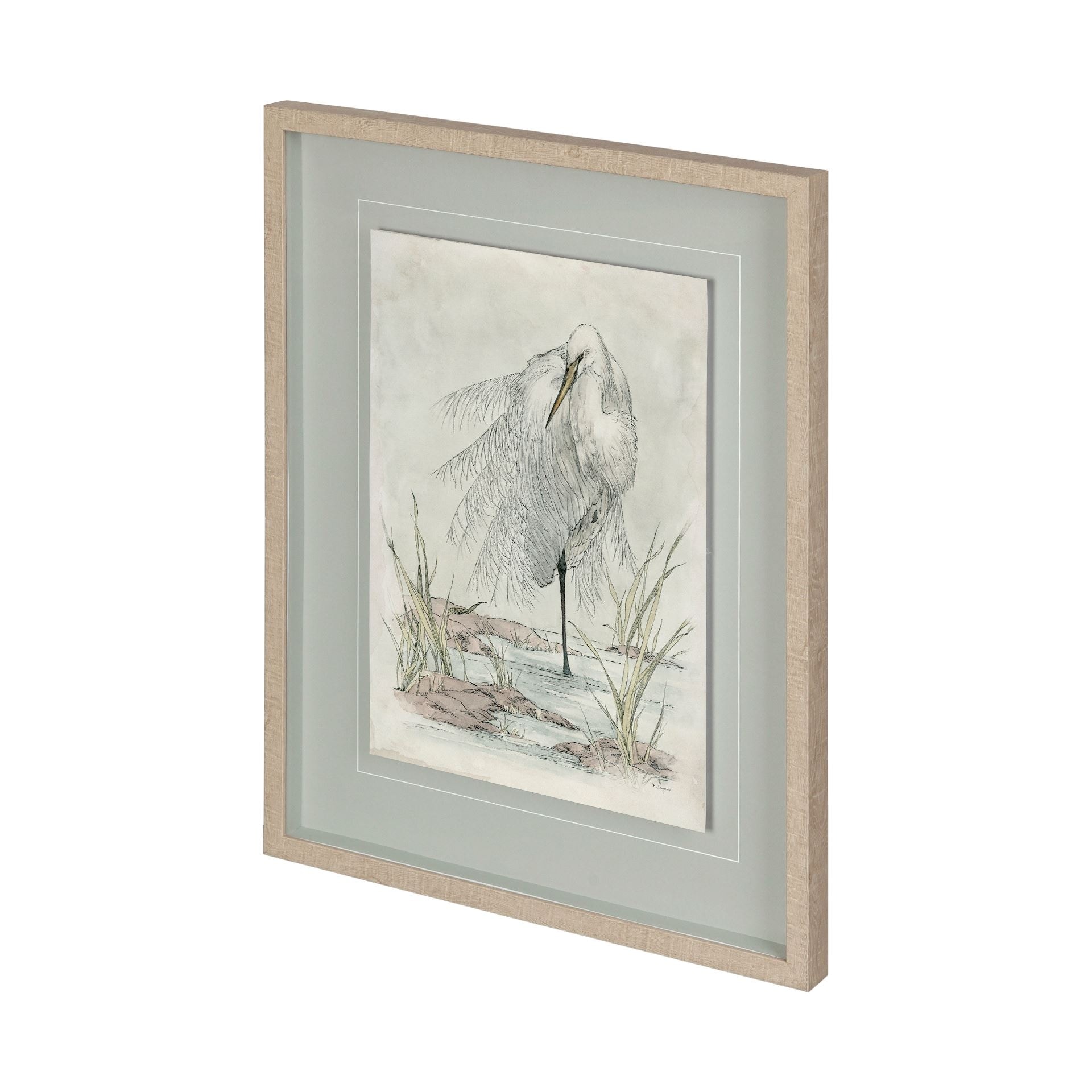 White Egret by Mercana Studio a Hand Embellished Textured Framed Art Print Matted under Glass